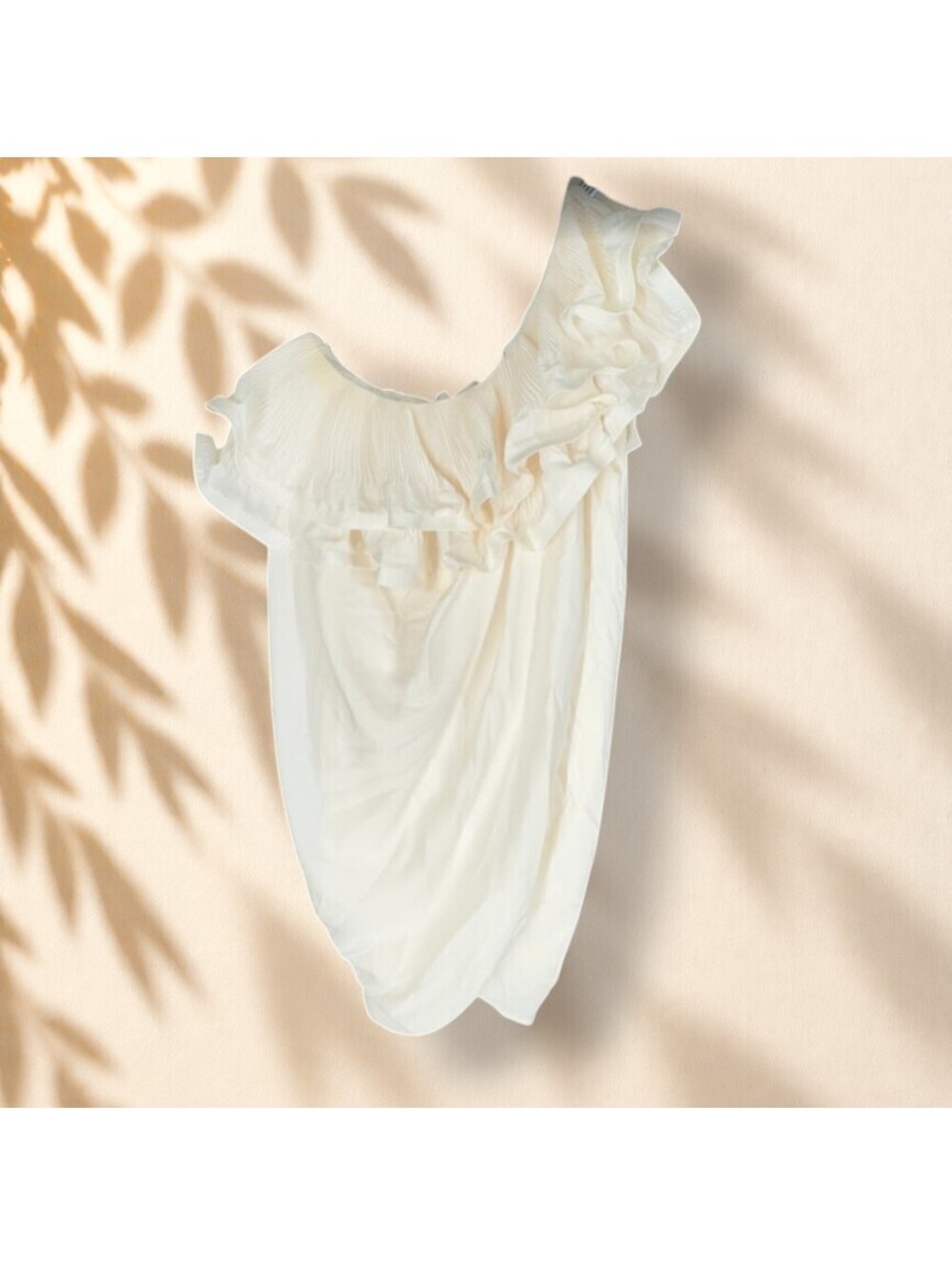 BCBGMaxazria Mini Dress Women 4 Beige Short One Shoulder Short Sleeve Ruffle